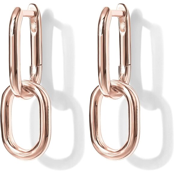 Women's 4K Gold Plated Trendy Convertible Paperclip Link Huggie Hoop Earrings - Picture 3 of 5